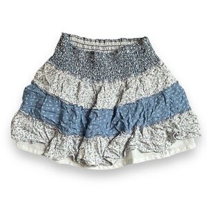 American Eagle patch work flowing tiered skirt, shades of blue and white